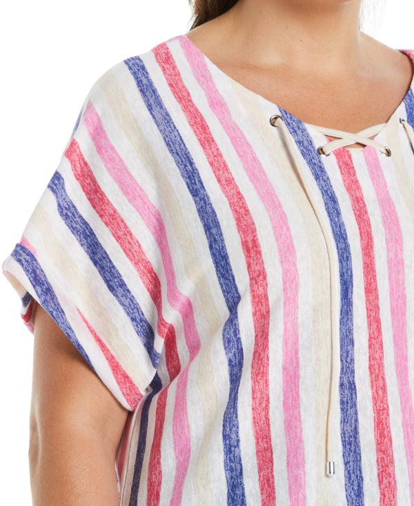 Rafaella Plus Size Stripe V-neck Top