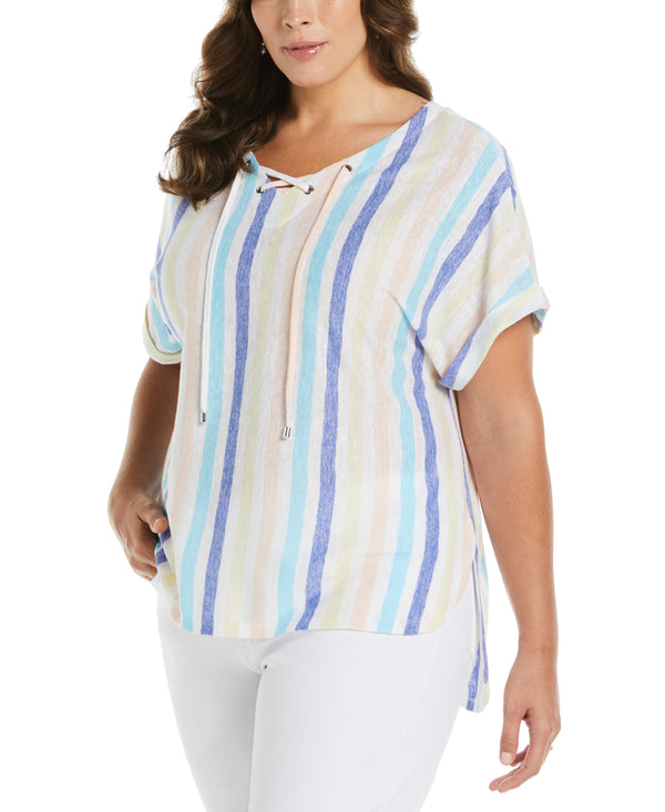 Rafaella Plus Size Stripe V-neck Top
