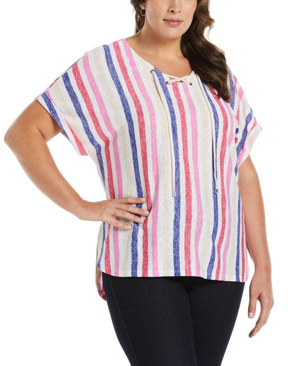 rafaella Plus Size Stripe V-neck Top