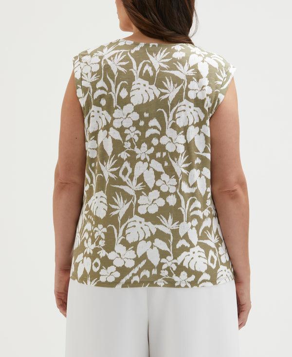 Rafaella Plus Size Tropical Print Lace-Up Tank Top