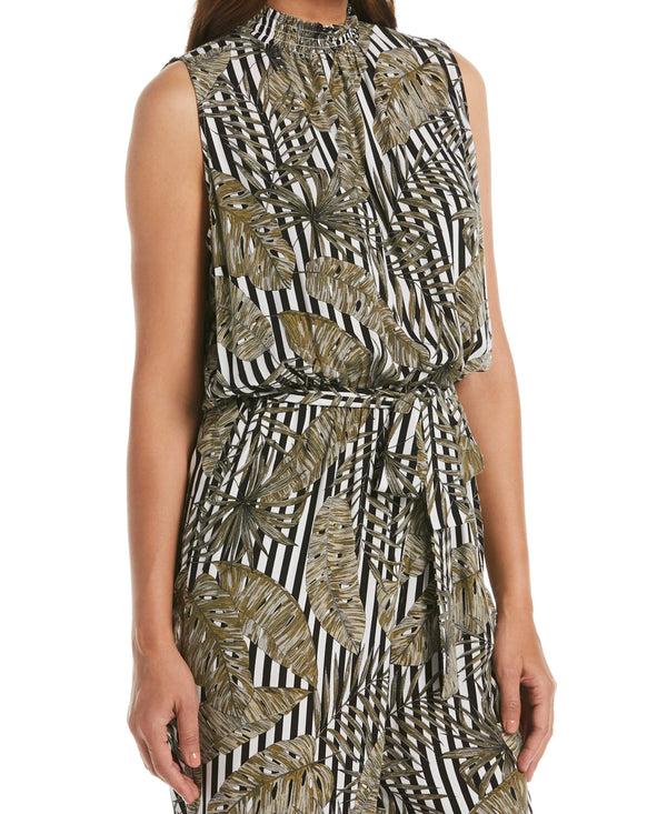 Rafaella Print Smocked Neck Jumpsuit