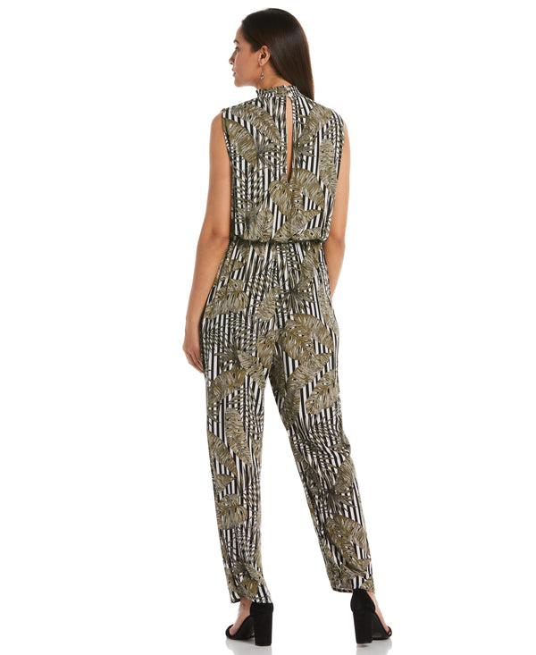 Rafaella Print Smocked Neck Jumpsuit