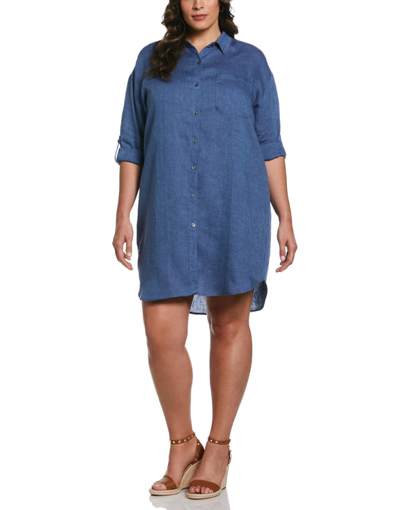 Rafaella Roll Sleeve Linen Shirt Dress