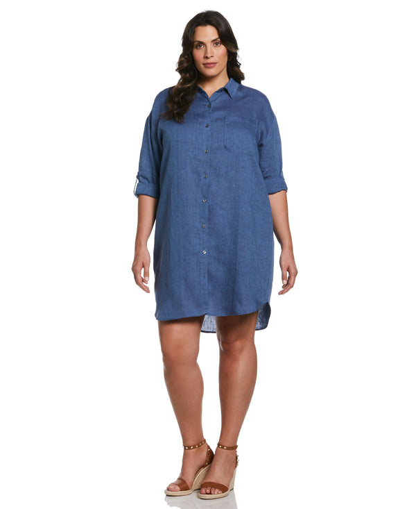 rafaella Roll Sleeve Linen Shirt Dress