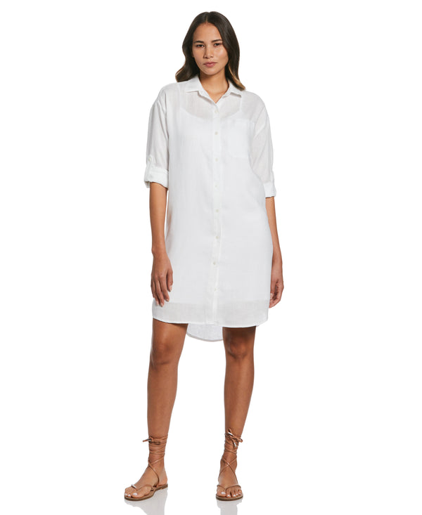 rafaella Roll Sleeve Linen Shirt Dress