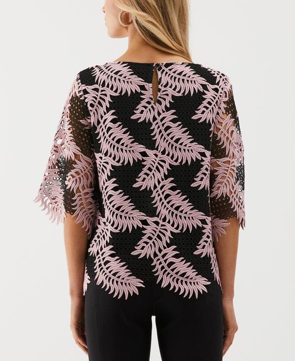 Rafaella Scalloped Elbow Sleeve Lace Top