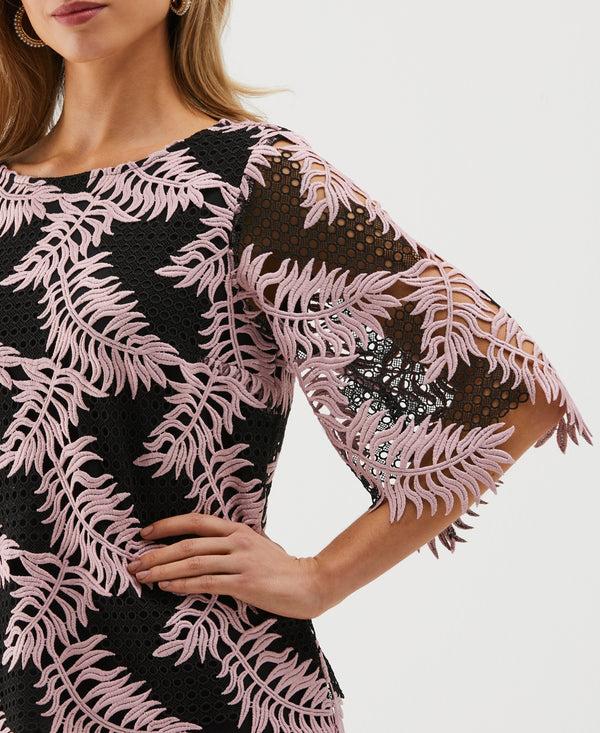 Rafaella Scalloped Elbow Sleeve Lace Top