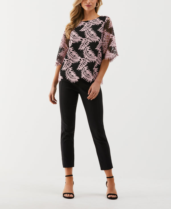 Rafaella Scalloped Elbow Sleeve Lace Top