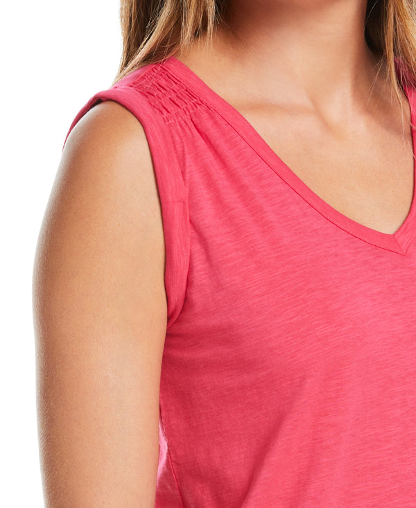 Rafaella Solid Smocked V-neck Top