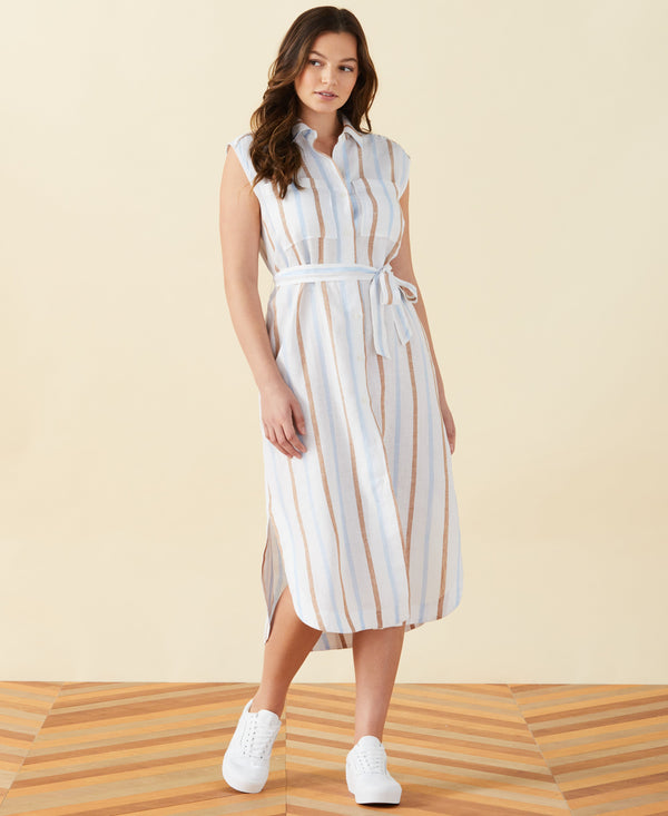 Rafaella Stripe Linen Shirtdress
