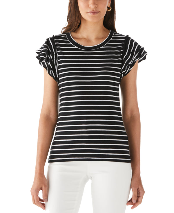 Rafaella Stripe Ruffle Sleeve Tee