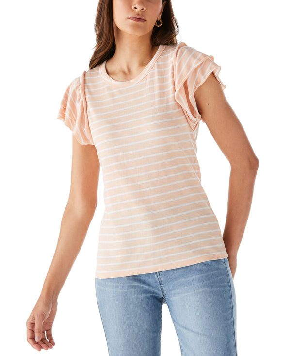 rafaella Stripe Ruffle Sleeve Tee