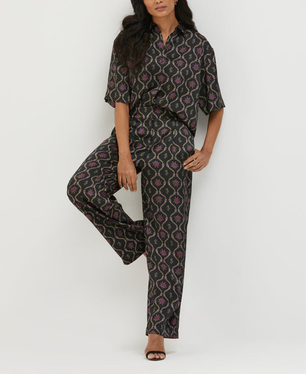 Rafaella Trellis Print High Rise Wide Leg Pant