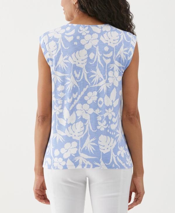 Rafaella Tropical Print Lace-Up Tank Top