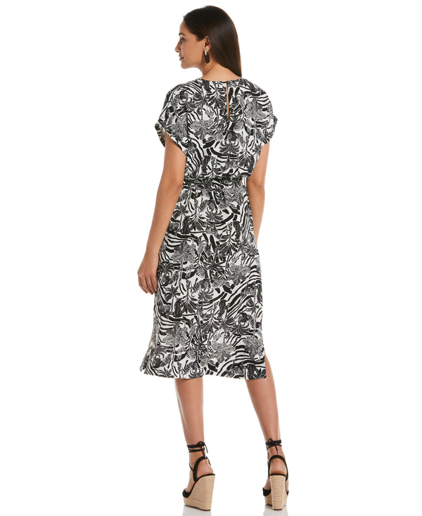Rafaella Zebra Print V-neck Midi Dress With Self Fabric Tie