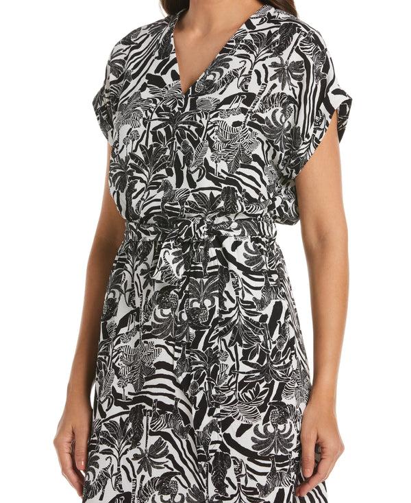 Rafaella Zebra Print V-neck Midi Dress With Self Fabric Tie