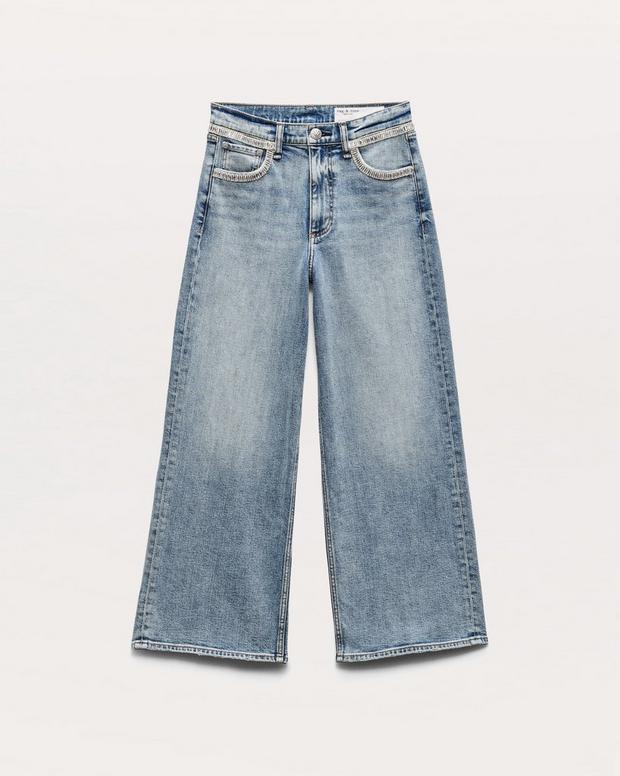 Rag & Bone Andi Embellished Ankle-Length Wide-Leg Jeans