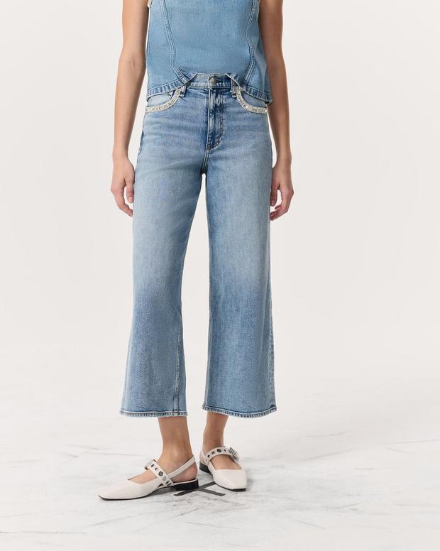 Rag & Bone Andi Embellished Ankle-Length Wide-Leg Jeans