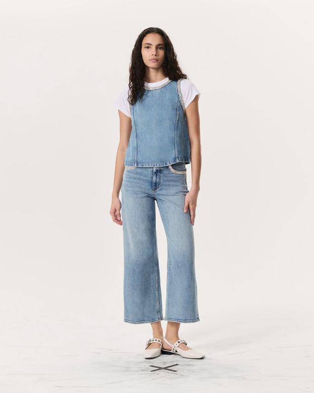 rag & bone Andi Embellished Ankle-Length Wide-Leg Jeans