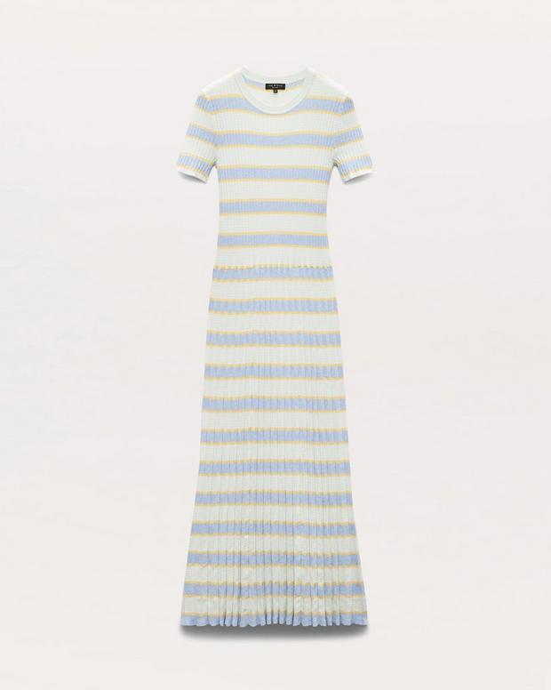 Rag & Bone Eloise Striped Rib-Knit Pleated Midi Dress