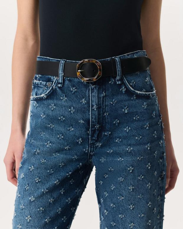 Rag & Bone Audrey Tortoiseshell-Buckle Leather Belt