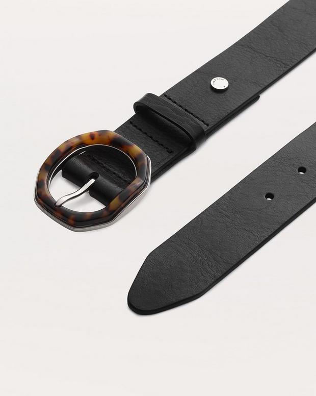 Rag & Bone Audrey Tortoiseshell-Buckle Leather Belt