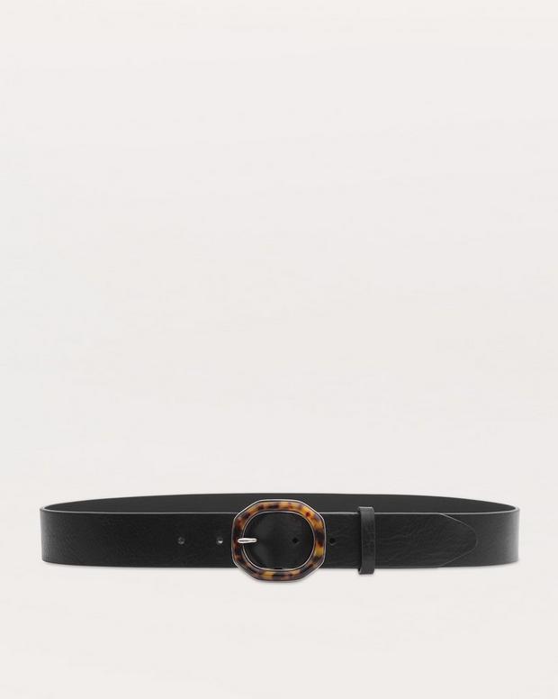 rag & bone Audrey Tortoiseshell-Buckle Leather Belt