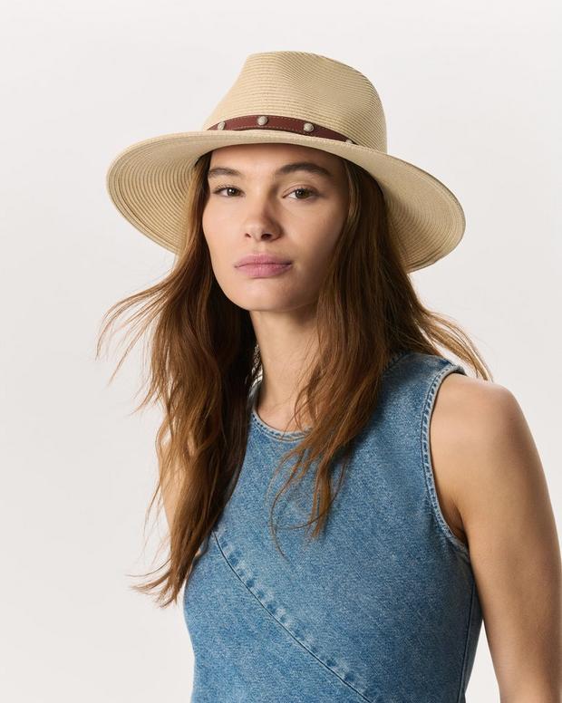 Rag & Bone Cabochon-Studded Packable Straw Fedora