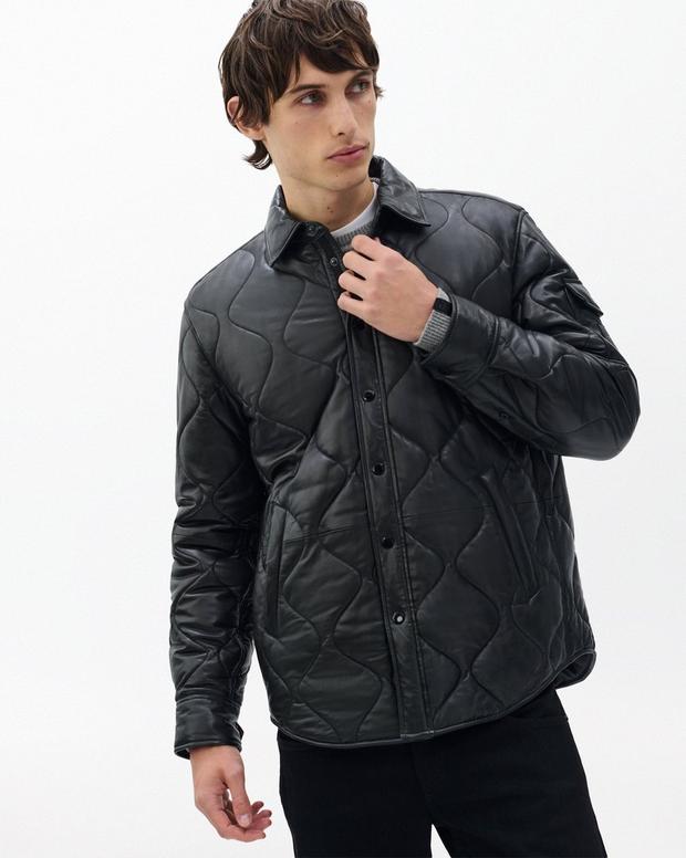 Rag & Bone Dane Leather Quilted Shirt Jacket