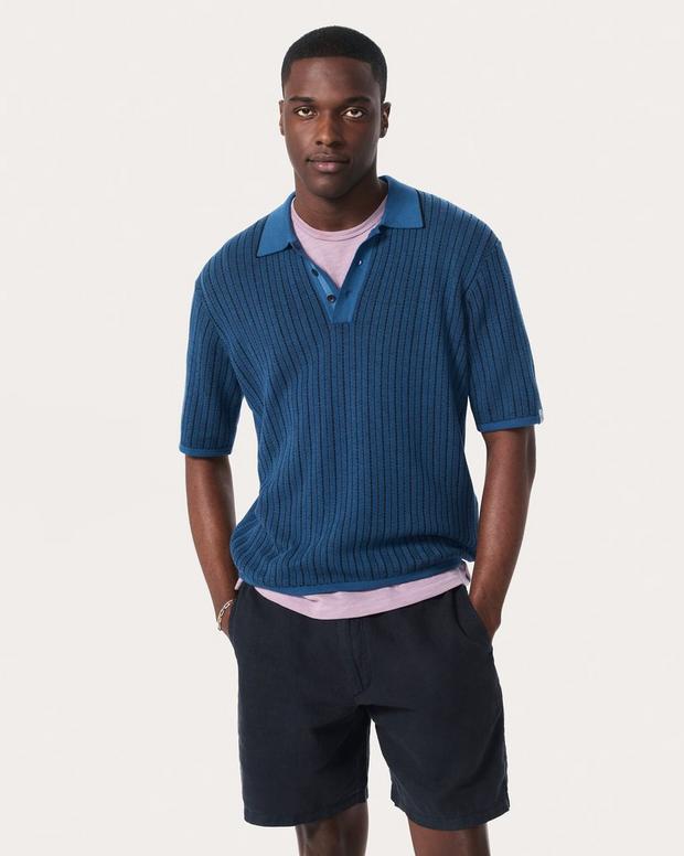 Rag & Bone Harvey Striped Knit Polo Shirt