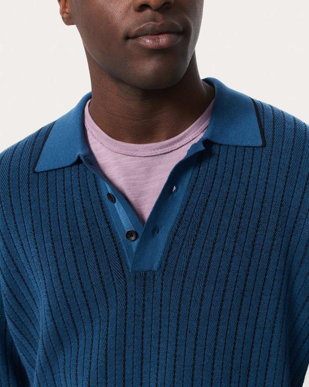Rag & Bone Harvey Striped Knit Polo Shirt