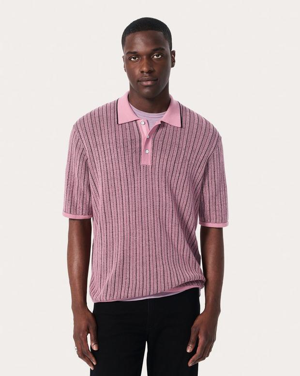 Rag & Bone Harvey Striped Knit Polo Shirt