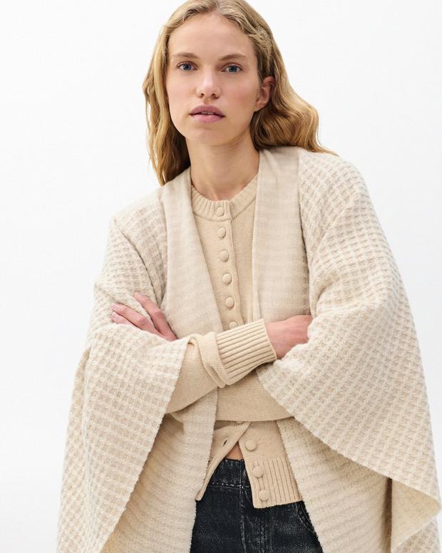 rag & bone Joni Waffle-Knit Wool Poncho