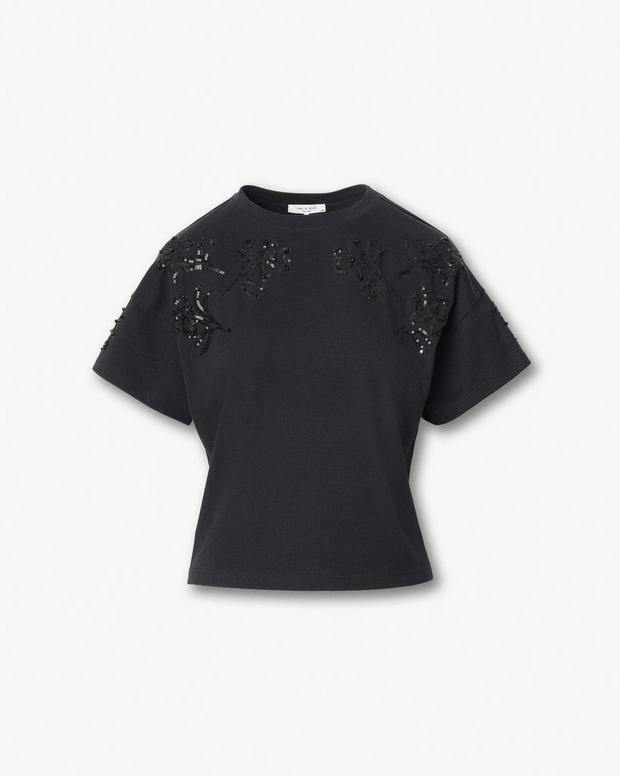Rag & Bone Kelly Boxy Beaded Floral Tee