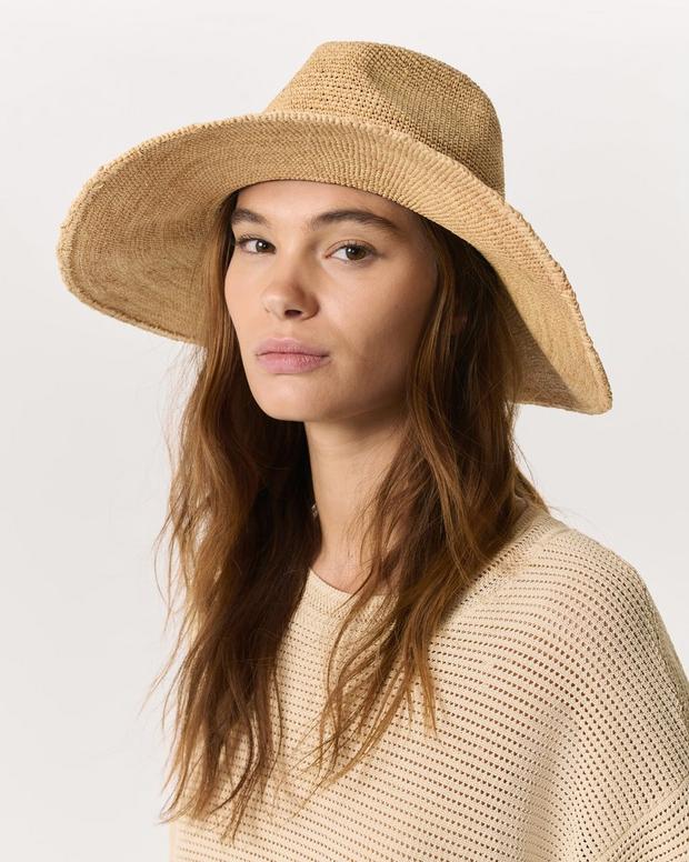 Rag & Bone Leather-Trimmed Wide-Brim Raffia Hat