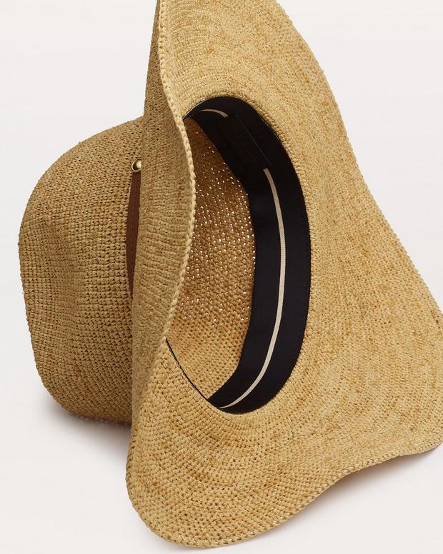 Rag & Bone Leather-Trimmed Wide-Brim Raffia Hat