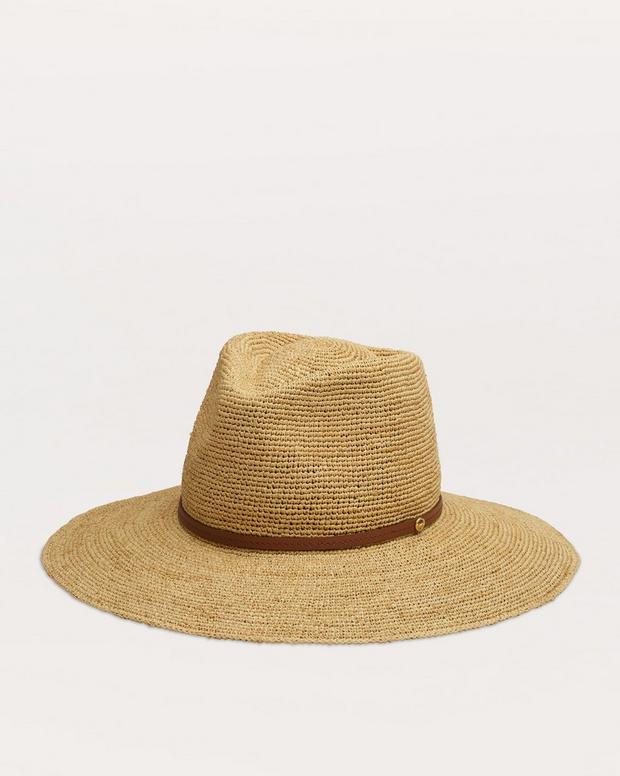 rag & bone Leather-Trimmed Wide-Brim Raffia Hat