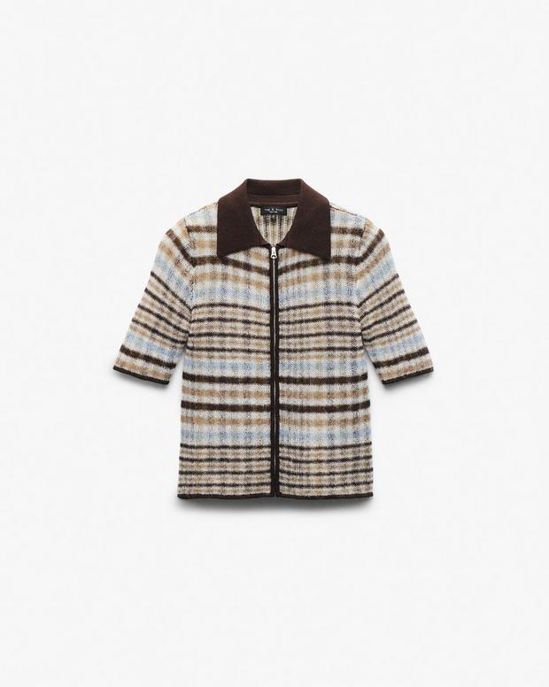 Rag & Bone Leva Plaid Zip Polo Sweater