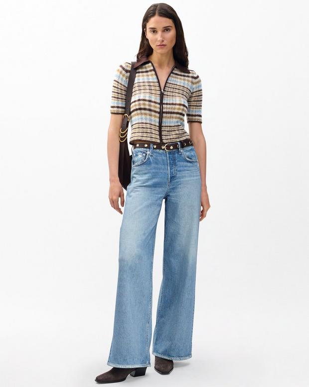 Rag & Bone Leva Plaid Zip Polo Sweater