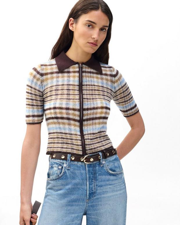 rag & bone Leva Plaid Zip Polo Sweater