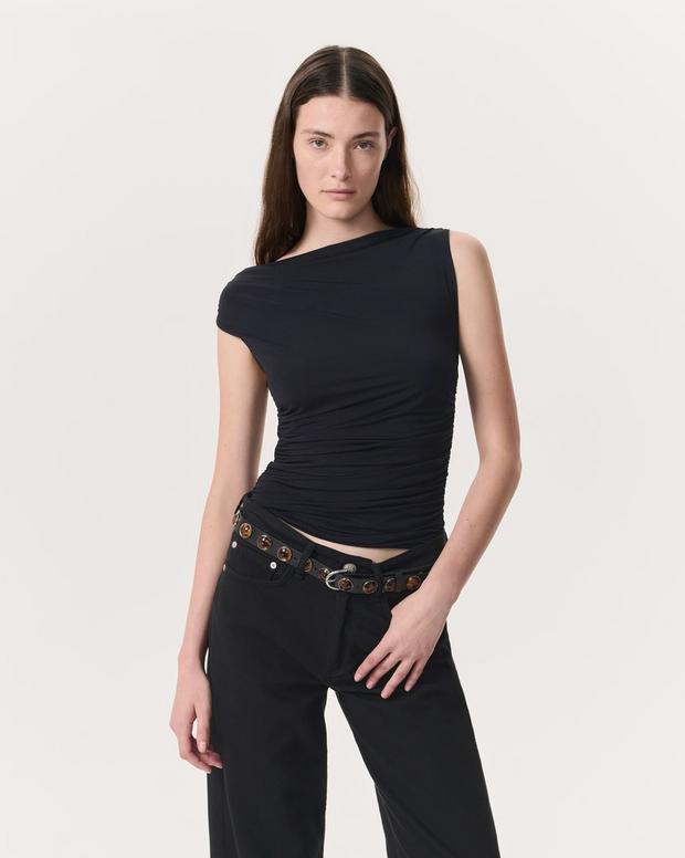 rag & bone Luca Shirred Scoop-Neck Top