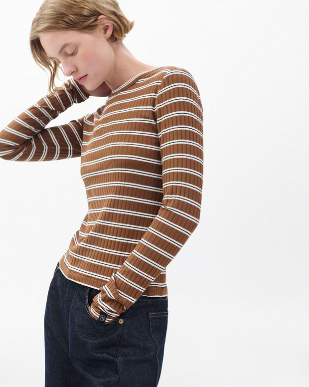 rag & bone Luca Striped Ribbed Long-Sleeve Tee