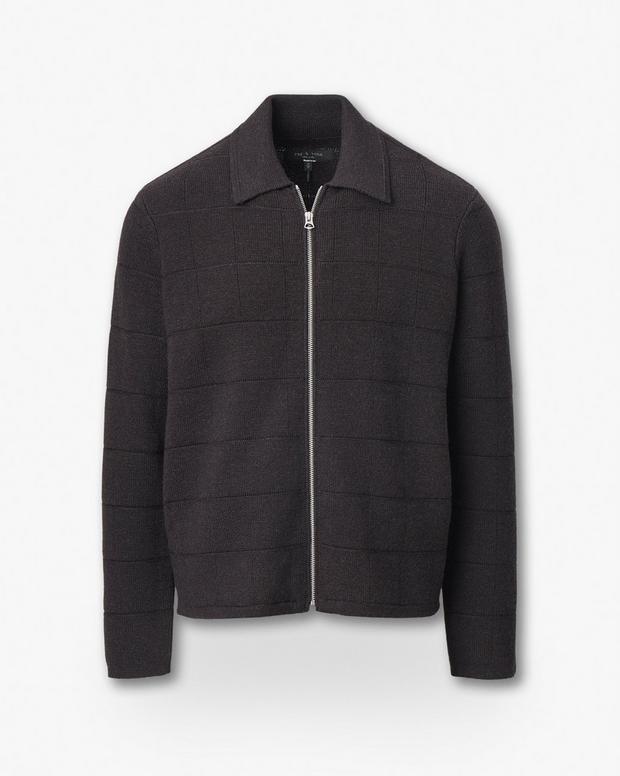Rag & Bone Melrose Full-Zip Windowpane Wool Sweater