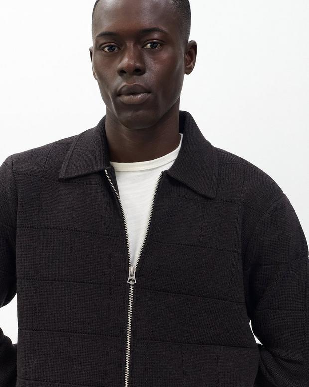 Rag & Bone Melrose Full-Zip Windowpane Wool Sweater