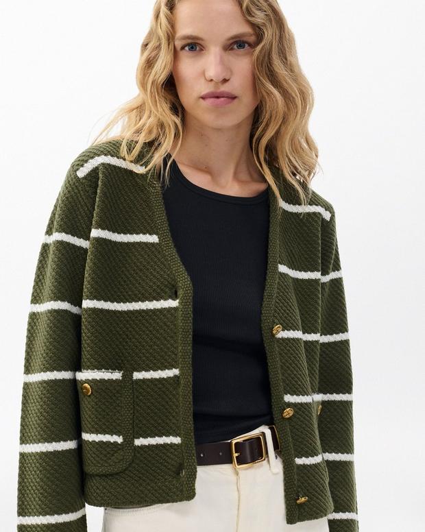 rag & bone Peggy Striped Wool V-Neck Cardigan
