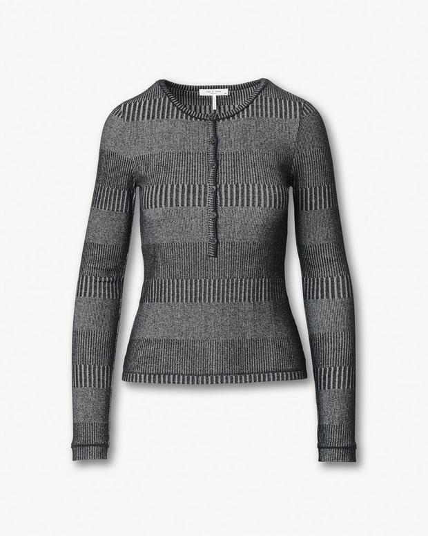 Rag & Bone The Knit Striped Ribbed Henley