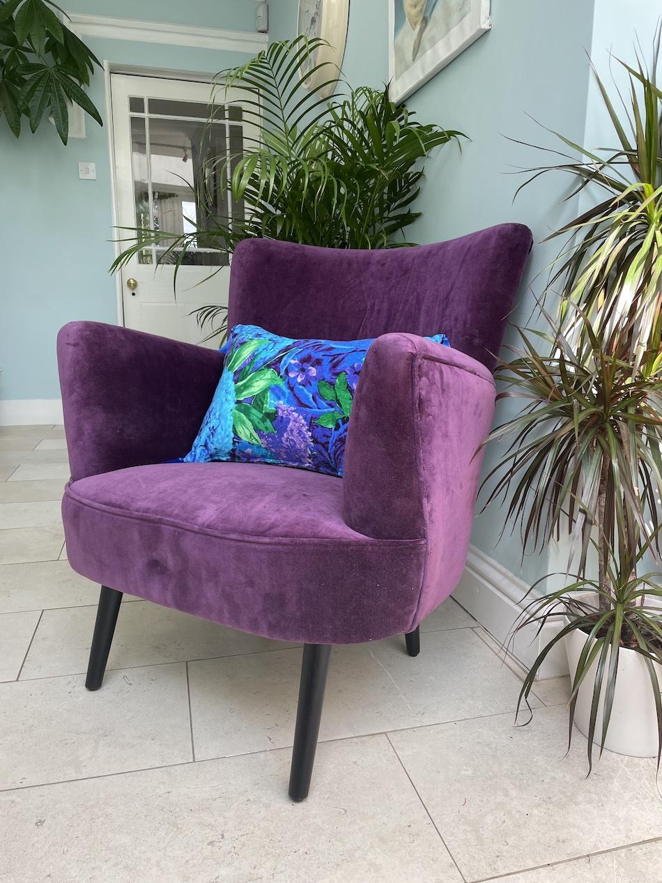 Ragged Rose Alma Aubergine Purple Velvet Armchair