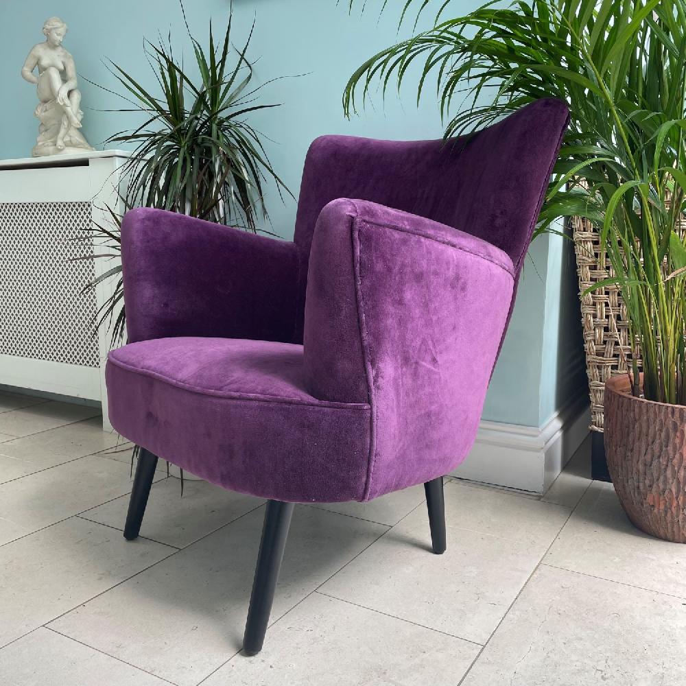 Ragged Rose Alma Aubergine Purple Velvet Armchair