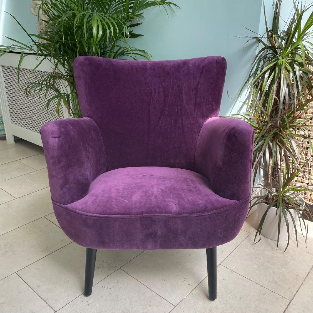 ragged rose Alma Aubergine Purple Velvet Armchair
