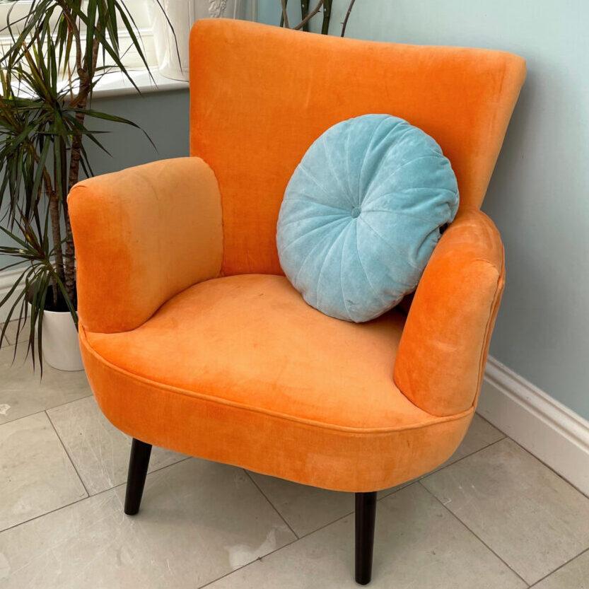ragged rose Alma Orange Velvet Armchair